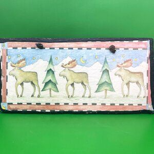 Rustic Moose Slate Wall Hanging Lodge Cabin Décor 12" Art Plaque Leather Strap
